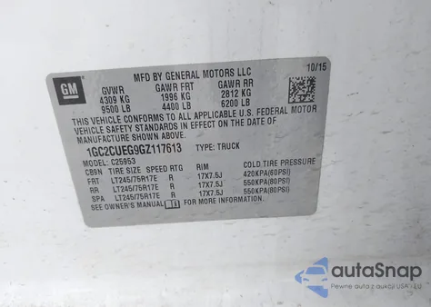 2016 Chevrolet Silverado 2500Hd Wt из США, поврежденный, VIN 1GC2CUEG9GZ117613